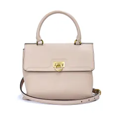 サルヴァトーレフェラガモ FZ-21 0892 トリフォリオ トップハンドル カーフスキン レザー ベージュ ショルダー ハンドバッグ 2way 斜め掛け レザー ゴールド金具 Salvatore Ferragamo（未使用　展示品）