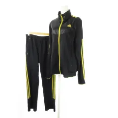 アディダス adidas ジャージ セットアップ 上下 ジップアップ パンツ メッシュ切替 ロゴ刺繍 スリーストライプス スポーツ L 黒 ブラック /XZ ■GY99