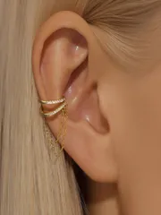 ジュエリー レディース イヤーアクセサリー 1個 925スターリングシルバー二重レイヤーイヤリング、女性用ラグジュアリーチェーンタッセルクリップオンイヤリング、結婚式の花嫁ジュエリーに適しています