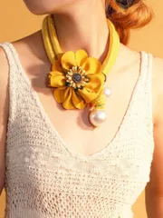 ジュエリー レディース ネックレス 1個 手作りマルチレイヤー大型フラワー&フェイクパールボヘミアンネックレス、デイリー、バカンス、ビーチ、パーティー、バレンタインのプレゼントに適しています