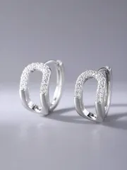 ジュエリー レディース イヤーアクセサリー 1ペア ファッションS925スターリングシルバー中空ジルコニウム耳バックルインスタイル小さな耳ドロップ耳ループピアス女の子/女性/ガールフレンド/母親レトロパーティーデー