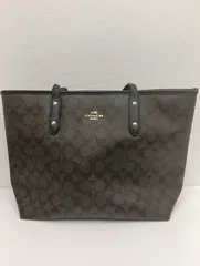【中古品】 COACHコーチ シグネチャー トートバッグ ハンドバッグ 茶ブラウン×黒ブラック 肩掛け 手提げ バッグかばん 現状品