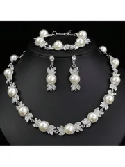 ジュエリー レディース セット 1セット 高級エレガントピアスネックレス3点セット レディース用、人工石鑑付き、花嫁、結婚式、バンケット、パーティに適しています