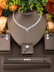 Ladies' Jewelry Set: Elegant Inlay Jewelry Set for Weddings and Parties, Includes 1 Pair of Earrings, 1 Necklace, 1 Bracelet, and 1 Ring. Gift Box Not Included.