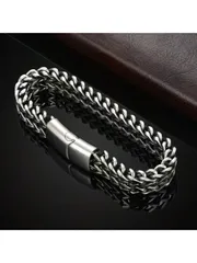 ジュエリー メンズ ブレスレット ステンレス スチール 編込み ダブルロウ キューバンリンク ブレスレット、ユニセックス ファッションジュエリー、マグネットクラスプ、カジュアルスタイル、夫、友人、父親へのギフトに