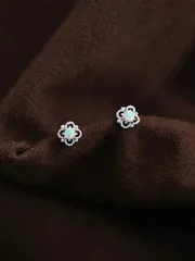 ジュエリー レディース イヤーアクセサリー 1ペア ヴィンテージ オパール & 四つ葉のクローバー 925スターリングシルバー スタッドピアス レディース、デイリー使い