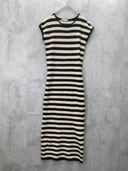 美品 ZARA ザラ ノースリーブ Iライン ボーダー パイル マキシ丈 ワンピース sizeS/黒ｘベージュ ■◆ レディース