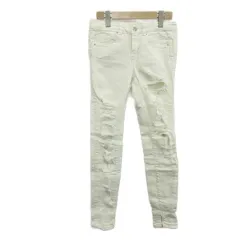 ザラ ZARA デニム ジーンズ 34 白 ホワイト ダメージ加工 スキニーフィット 裾スリット /PP ■ECD001
