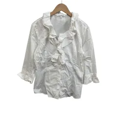 ナラカミーチェ NARA CAMICIE フリルシャツブラウス ホワイト サイズⅡ Mサイズ相当 ノーカラー ロゴ刺繍