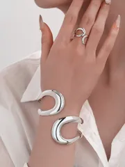 ジュエリー レディース ブレスレット セット 幾何学模様 中空デザイン レディース リング&ブレスレットセット 1セット