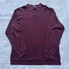 ポロバイラルフローレン 長袖 ボーダー ポロシャツ XL バーガンディ 刺繍ロゴ