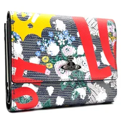 【未使用保管品】ヴィヴィアンウエストウッド Vivienne Westwood 三つ折り財布 ダービー DERBY 花柄 スプラッシュペイント マルチカラー シルバーオーブ 総柄 PVC レザー コンパクトウォレット ミニ財布 廃盤 希少