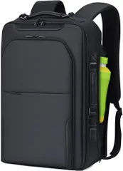 [ABIBA] ビジネスリュック 2way リュック リュックサック メンズ 薄型 スクエア 通勤 拡張 多機能 シンプル 軽量 大容量 PC 通学 A4 高耐久 ブラック(正面デザインA)