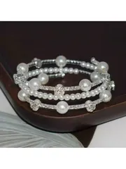 ジュエリー レディース ブレスレット 1個 エレガントなダイヤモンド模造真珠ブレスレット、女性用カフブレスレット、ホリデーギフト