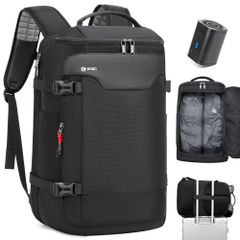 [クールベル] 真空圧縮バックパック、60L拡張可能、旅行用バックパック、撥水・防塵、大容量、17インチノートパソコン対応、緊急時/機内持ち込み対応、ガーメントバッグ、真空ポンプ付きビジネスバックパック、ブラック