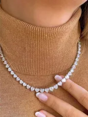 ジュエリー レディース ネックレス 1個 超輝くハート型キュービックジルコニアパヴェテニスチェーンチョーカーネックレス、女性の婚約式典パーティーのジュエリーギフト