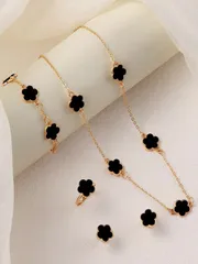 ジュエリー レディース セット ファッションジュエリー5点セット 女性用、シンプルでバーサタイルなクローバーペンダントネックレス、ブレスレット、ピアス、リング、デイリー、カジュアル、パーティー、イブニング、フェステ