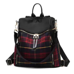 [zhongningyifeng] リュック レディース チェック柄 ナイロン 防水 軽量 人気 リュックサック 大人 女の子 通勤 通学 旅行 (red, M)