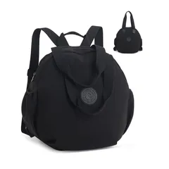 [SURCHAR] レディース 小さめ リュック 2way ナイロンバッグ 防水 軽量 大容量リュックサック ショルダーバッグ ミニリュック 丸型 おしゃれ シンプル 旅行 通勤 通学 ブラック (大きい(L))