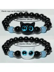 ジュエリー レディース ブレスレット 発光可愛い猫ブレスレット2個セット、ファッショナブルで愛らしいカップル/友情ブレスレット、闇で光る、ホリデー&誕生日ギフト