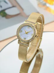 腕時計 レディース クォーツ ステンレス鋼ゴールドストラップ レディース上品クォーツ腕時計 1個、日常的なデコレーションに適しています