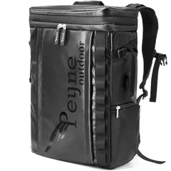 [PEYNE] メンズ 大容量 リュック - 完全防水 2層式 拡張機能 スクエア 靴/弁当収納 キャンバス A4収納 多ポケット USBポート付き 15.6インチ PC ビジネス 40L Outdoor 通勤 修学 旅行 学生 ブラック 多機能 通気性