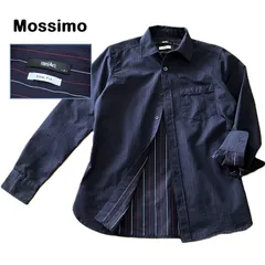 【mossimo/モッシモ】メンズシャツ ネイビー ストライプ ワイシャツ カッターシャツ 紺 長袖 ロゴボタン（中古）のサムネイル