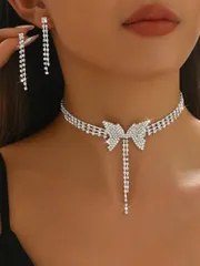 ジュエリー レディース セット 女性用ジュエリーセット3点 - バタフライネックレス + タッセルピアス、デイリーフォト、フォーマルドレス、ウェディングドレス、感謝祭、音楽フェスパーティなどに適しています