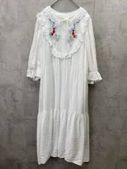 新品 FRIFUL フリフル 花柄刺繍 フリル レース 七分袖 ロング ティアード ワンピース sizeM/白 ■◆ レディース