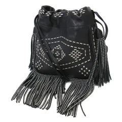 【美品】SAINT LAURENT PARIS サンローラン パリ バッグ ブラック 黒 | レザー フリンジ スタッズ ショルダーバッグ | HELENA | ポシェット 巾着 クロスボディ タッセル | イタリア製 ブランド カバン【レディース】【中古】