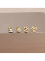 ジュエリー レディース イヤーアクセサリー セット ステンレス製 輝く星 月 ハート スタッドピアスセット 4個入り、女性用カーティレッジピアス、ユニセックス パンク ロックジュエリー