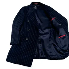 【え沖】LOVELESS ラブレス ダブル チェスターコート ストライプ ウール サイズ1 ネイビー MK0S03018