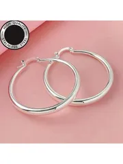 ジュエリー レディース イヤーアクセサリー 925スターリングシルバーメッキ ポリッシュド ラウンド フープピアス 1ペア、ファッショナブルなチャーム ジュエリーギフト レディース