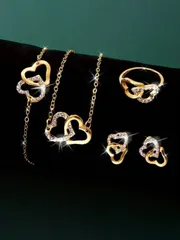 ジュエリー レディース セット 5個セット ラインストーン装飾 クリエイティブ&ユニークなネックレス、ピアス、ブレスレット、リング