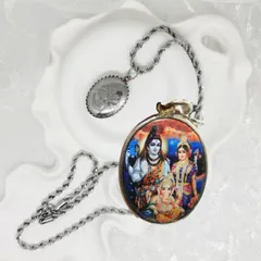オームペンダント シヴァ・パールヴァティー＆ガネーシャ 神聖ペンダント 316Lステンレスロープチェーン45cm〜65cm選択可能