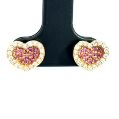 ポンテヴェキオ Ponte Vecchio ハート モチーフ ピアス ダイヤモンド K18YG 3.1g イエローゴールド ピンクサファイア レディース【中古】