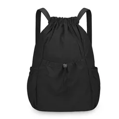 [ハルジオ] ナップサック おしゃれ レディース 大人 リュック 軽量 軽い バックパック デイバッグ サブバッグ ジムサック バック ブラック ベージュ ブラウン 黒 茶色 ナチュラル シンプル 韓国 かばん 鞄 可愛い お洒落 かわいい 人気 (ブラック)