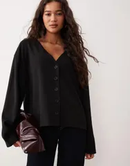 エイソス レディース アウター カーディガン Vネック ニット ASOS DESIGN vneck knit long sleeve cardigan Black ブラック