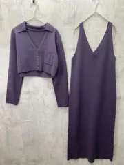 SALON adam et rope' サロンアダムエロペ セットアップ 襟付きニットカーディガン ニットキャミワンピース sizeF/紫 ◆■レディース