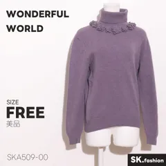 美品 WONDERFUL WORLD トップス 無地 花モチーフ装飾 タートルネック 長袖 ウールニット セーターのサムネイル