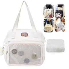 [NGELOM] 痛バッグ 痛バ 3way a4 軽量 ショルダー リュック ハンド 31x31cm 透明ポケット メッシュ生地付き かわいい ポリ製 おしゃれ 4色 はっ水 缶バッジ ぬいぐるみ 通学 推し 推し活 オタ活 普段使い 初心者向け 学生 大人
