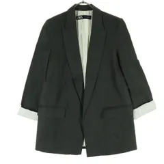 ZARA ザラ リネン 長袖 テーラードジャケット M グレー レディース 古着