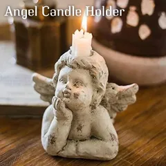 アンティーク風 エンジェル キャンドルホルダー 天使 オブジェ 石像風 インテリア 置物 ロウソク立てmin#