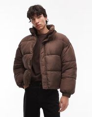 コルージョン メンズ アウター ジャケット・ブルゾン ジャケット COLLUSION puffer jacket in chocolate BROWN ブラウン