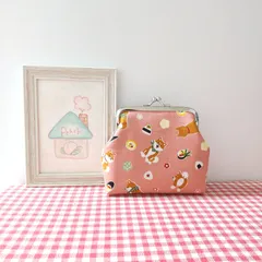 がま口（和柄＊柴犬ちゃんとおにぎり＊サーモンピンク）