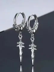 ジュエリー メンズ イヤーアクセサリー ファッショナブルでスタイリッシュなコレクション: ブラック パーソナライズ ヒップホップ ピアス、ロングピアス、ステンレス製 ヴィンテージ ドラゴンパターン 剣ペンダントピア