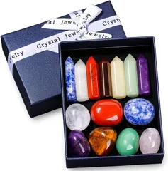 All Trust パワーストーン クリスタルストーン 浄化 原石 水晶 天然石 蛍石 7種 14点セット (カラフル,  7ｘ9ｘ3ｃｍ（ギフトボックス）)