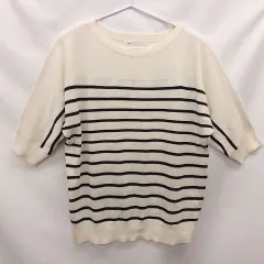 ikka イッカ ストライプ柄ニット ホワイト×ブラック L ○□