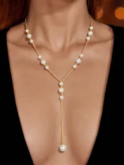 ジュエリー レディース ネックレス 1個 ファッション フェイクパール装飾 ゴールドチェーン ロングペンダントネックレス、ボール、パーティー、デイリーウェアに適しています