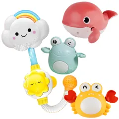 Sugarello お風呂 おもちゃ お風呂遊び 子供おもちゃ 泳げる ゼンマイ仕掛け ゼンマイ玩具 玩具シャワー シャワー遊び 子供水遊び プレゼント イルカ 魚 クジラ カエル カニ レインボーシャワー 可愛い (クジラ+カエル+カニ+レインボーシャワー